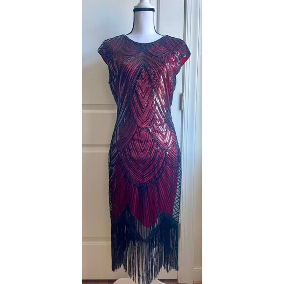 Fundaisy 1920s Flapper Sequin Dress with Fringe - Picture 1 of 10